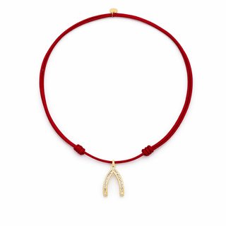 Lucky CZ Wishbone Cord Necklace - Georgina Nicol