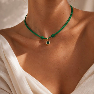 May Emerald CZ Birthstone Cord Necklace - Georgina Nicol