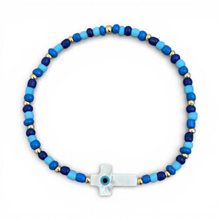Mother of Pearl Cross Evil Eye Beaded Bracelet - Georgina Nicol