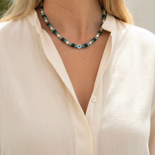 Mother of Pearl Evil Eye Beaded Necklace - Georgina Nicol