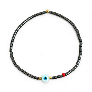 Mother of Pearl Evil Eye Hematite Beaded Bracelet - Georgina Nicol