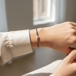 Mother of Pearl Evil Eye Hematite Beaded Bracelet - Georgina Nicol