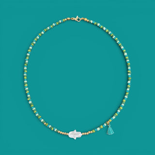 Mother of Pearl Hamsa Hand Beaded Necklace - Georgina Nicol