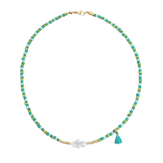 Mother of Pearl Hamsa Hand Beaded Necklace - Georgina Nicol