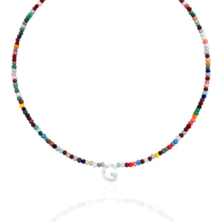 Mother of Pearl Initial Colorful Crystal Necklace - Georgina Nicol