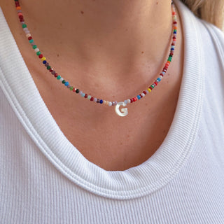 Mother of Pearl Initial Colorful Crystal Necklace - Georgina Nicol