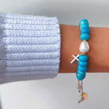 Load image into Gallery viewer, My Energy Is Balanced and Blessed — Turquoise, Pearl &amp; Cross Bracelet - Georgina Nicol
