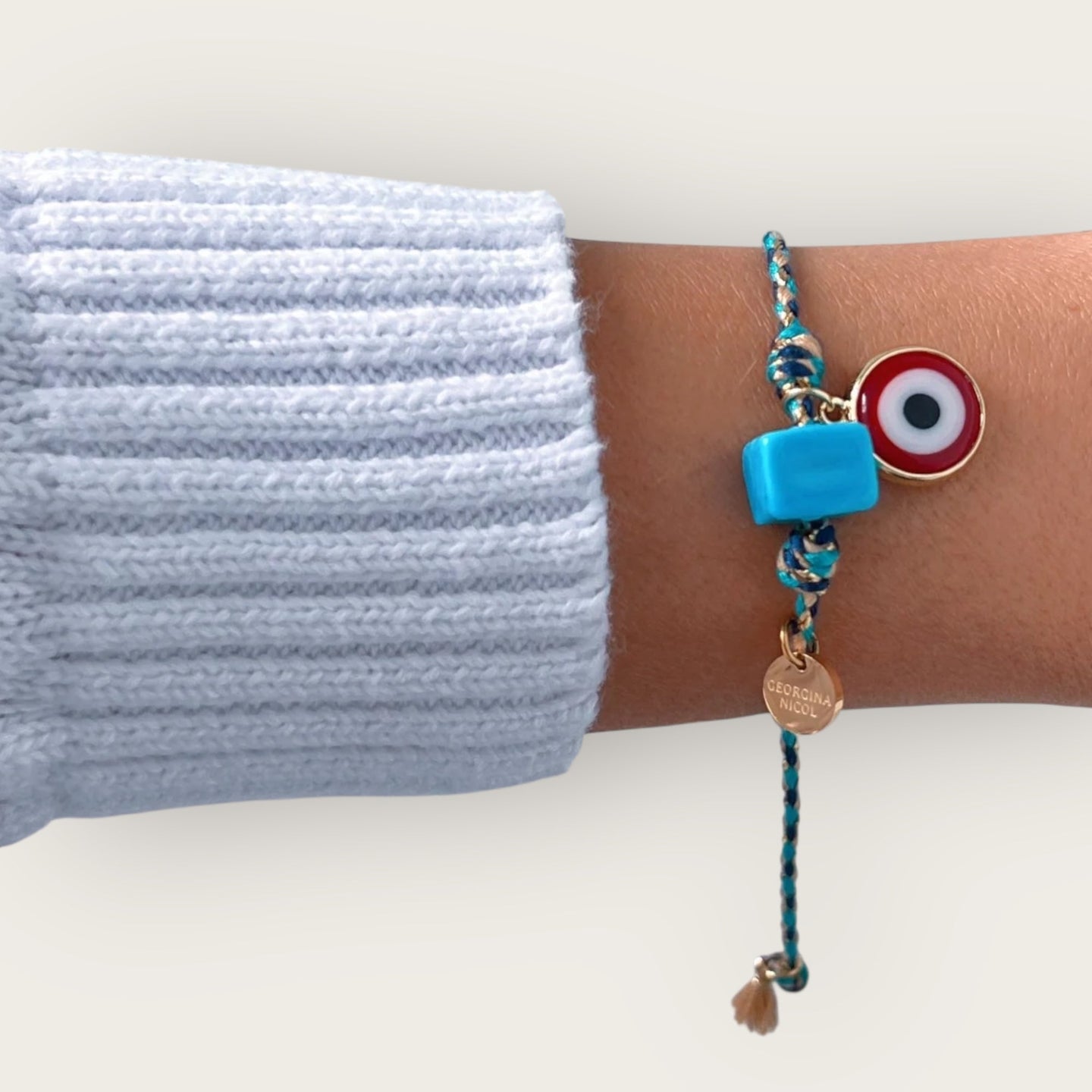 My Spirit Is Guarded, My Energy Is Blessed — Nazar & Turquoise Cube Bracelet - Georgina Nicol