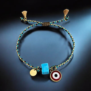 My Spirit Is Guarded, My Energy Is Blessed — Nazar & Turquoise Cube Bracelet - Georgina Nicol