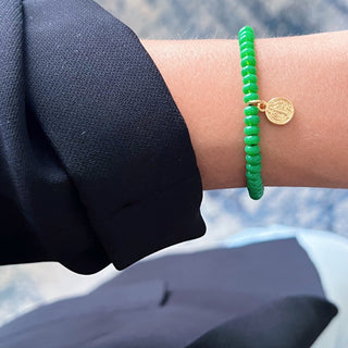 My Spirit Is Protected and Guided — Saint Benedict Green Beaded Bracelet - Georgina Nicol