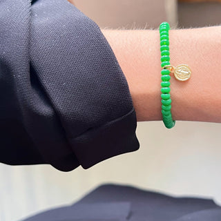 My Spirit Is Protected and Guided — Saint Benedict Green Beaded Bracelet - Georgina Nicol