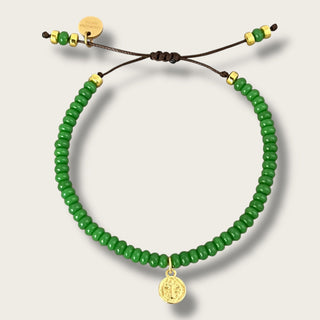 My Spirit Is Protected and Guided — Saint Benedict Green Beaded Bracelet - Georgina Nicol