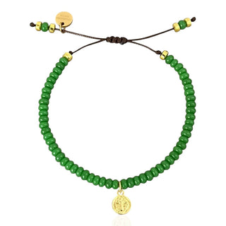 My Spirit Is Protected and Guided — Saint Benedict Green Beaded Bracelet - Georgina Nicol