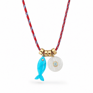 Turquoise Gemstone Fish Red Cord Adjustable Necklace Summer Jewelry 