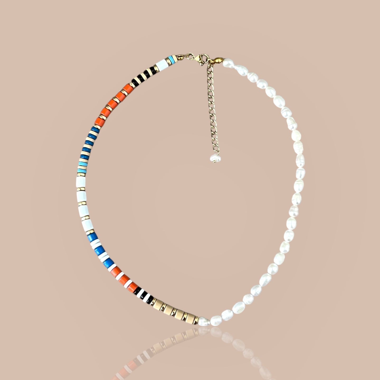 Nude Colorful Beaded Freshwater Pearl Choker - Georgina Nicol