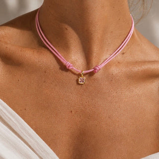 October Pink Tourmaline CZ Birthstone Cord Necklace - Georgina Nicol