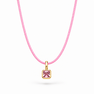 October Pink Tourmaline CZ Birthstone Cord Necklace - Georgina Nicol