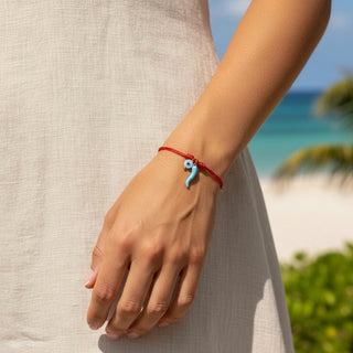 Only Good Energy Follows Me Evil Eye and Italian Cornicello Red Cord Bracelet - Georgina Nicol