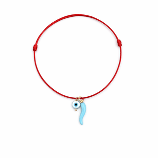 Only Good Energy Follows Me Evil Eye and Italian Cornicello Red Cord Bracelet - Georgina Nicol