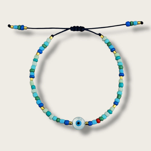Only Good Energy Surrounds Me — Mother of Pearl Evil Eye Bracelet - Georgina Nicol
