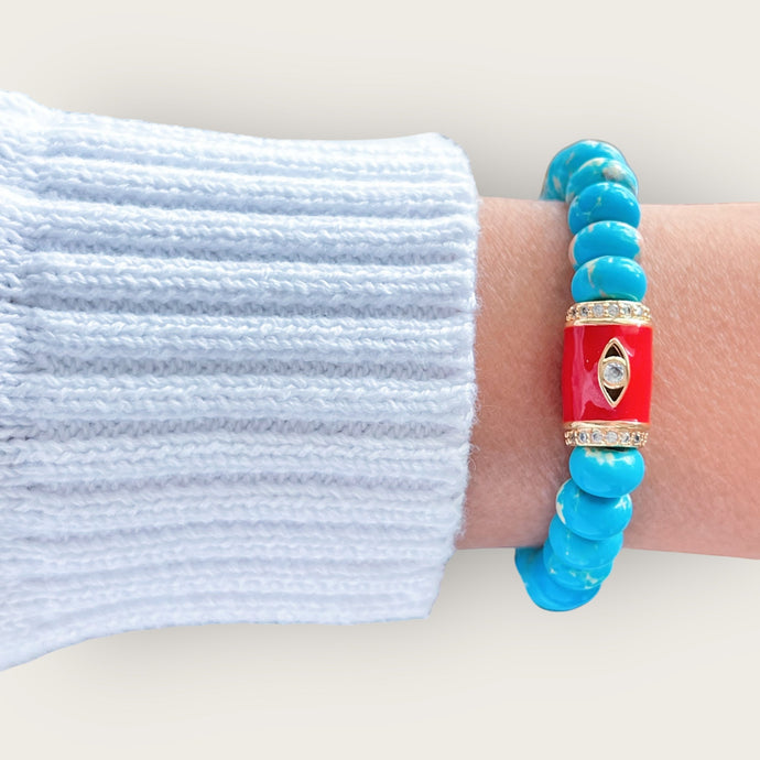 Only Good Energy Surrounds Me — Red Evil Eye & Turquoise Bead Bracelet - Georgina Nicol