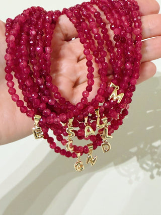 Personalized with Love — Ruby Beaded Initial Necklace - Georgina Nicol