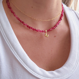 Personalized with Love — Ruby Beaded Initial Necklace - Georgina Nicol