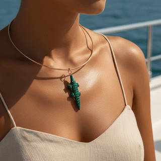 Power, Protection & Magnetic Presence Malachite Crocodile Choker - Georgina Nicol