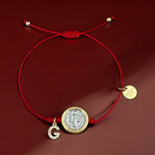 Load image into Gallery viewer, Protected by Faith – Saint Benedict Red String Bracelet with Initial Charm - Georgina Nicol
