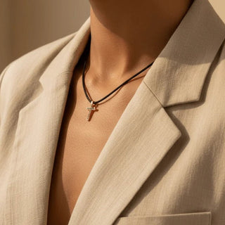 Protected in Every Step Black Cord Cross Necklace - Georgina Nicol