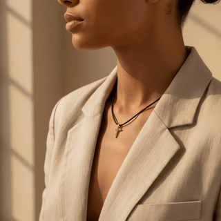 Protected in Every Step Black Cord Cross Necklace - Georgina Nicol