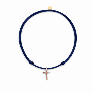 Protected in Every Step Blue Cord Cross Necklace - Georgina Nicol