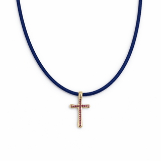 Protected in Every Step Blue Cord Cross Necklace - Georgina Nicol