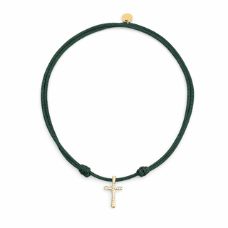 Protected in Every Step Dark Green Cord Cross Necklace - Georgina Nicol