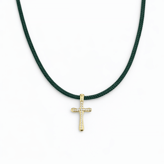 Protected in Every Step Dark Green Cord Cross Necklace - Georgina Nicol