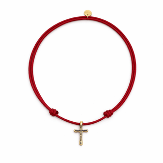 Protected in Every Step Garnet Cord Cross Necklace - Georgina Nicol