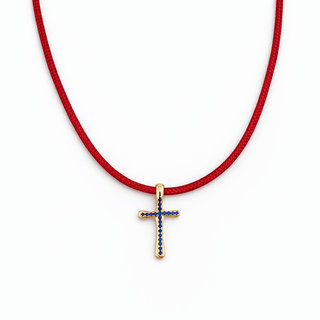 Protected in Every Step Garnet Cord Cross Necklace - Georgina Nicol