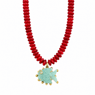 Protected, Vibrant & Full of Abundance Amazonite Fish Coral Necklace - Georgina Nicol