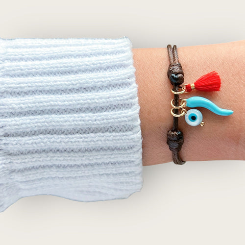 Protection, Good Fortune & Divine Blessings — Cornicello, Evil Eye & Tassel Bracelet - Georgina Nicol