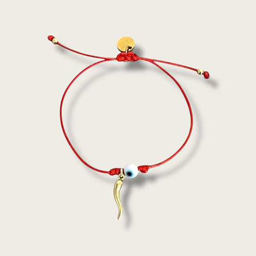Protection & Luck – Evil Eye and Cornicello Red Cord Bracelet - Georgina Nicol