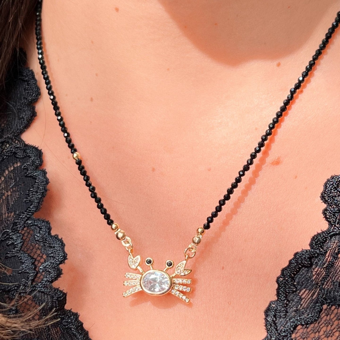 Protection & Strength — CZ Crab Black Spinel Necklace - Georgina Nicol