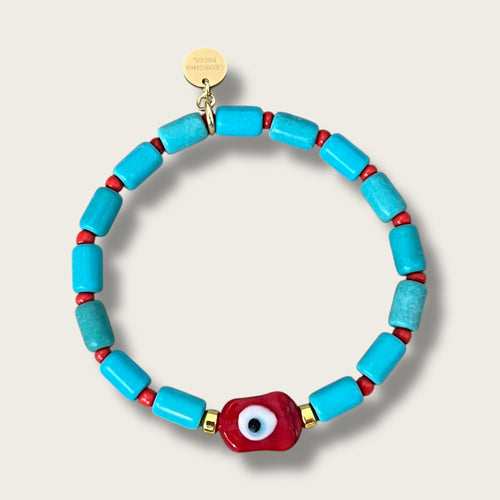 Protection Surrounds Me in Every Step — Turquoise & Red Evil Eye Bracelet - Georgina Nicol