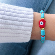 Load image into Gallery viewer, Protection Surrounds Me in Every Step — Turquoise &amp; Red Evil Eye Bracelet - Georgina Nicol
