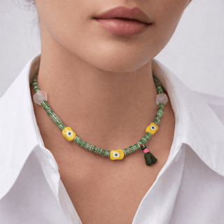 Rose Quartz & Yellow Evil Eye Necklace (One of a Kind) - Georgina Nicol