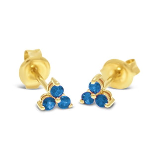 14K Yellow Gold Sapphire Trio Cluster Stud Earrings