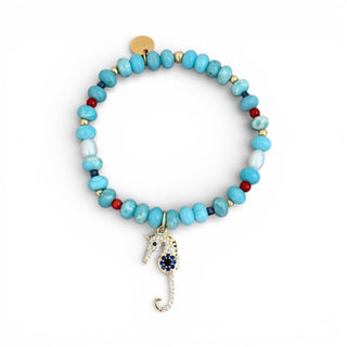 Seahorse Charm Turquoise Beaded Bracelet - Georgina Nicol