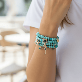 Seahorse Charm Turquoise Beaded Bracelet - Georgina Nicol