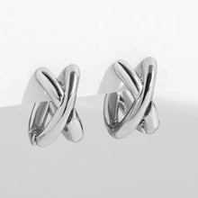 Load image into Gallery viewer, Silver Criss Cross Earrings made from stainless steel, perfect for everyday wear
