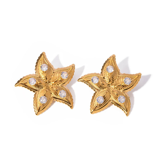 Cz Big Starfish Earrings Gold Trendy Jewelry 2024 Summer Beach 