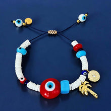 Load image into Gallery viewer, Summer Energy, Always Protected — Palm Tree &amp; Compass Evil Eye Bracelet - Georgina Nicol
